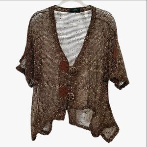 Kaktus Brown Bronze Open Knit Western Boho Cardigan Shrug Vintage Size Large